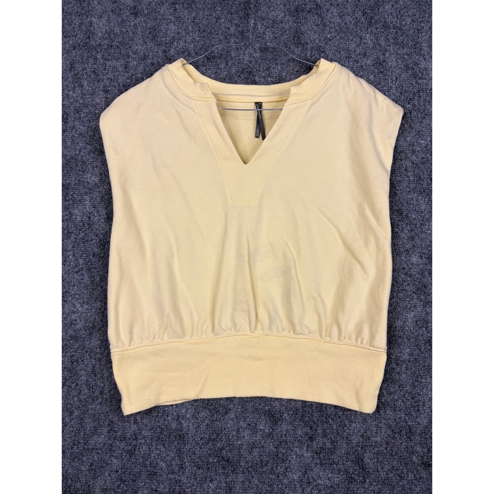Anthropologie Women Pale Yellow Sleeveless V-Neck Ribbed Hem Sweatshirt Size M
